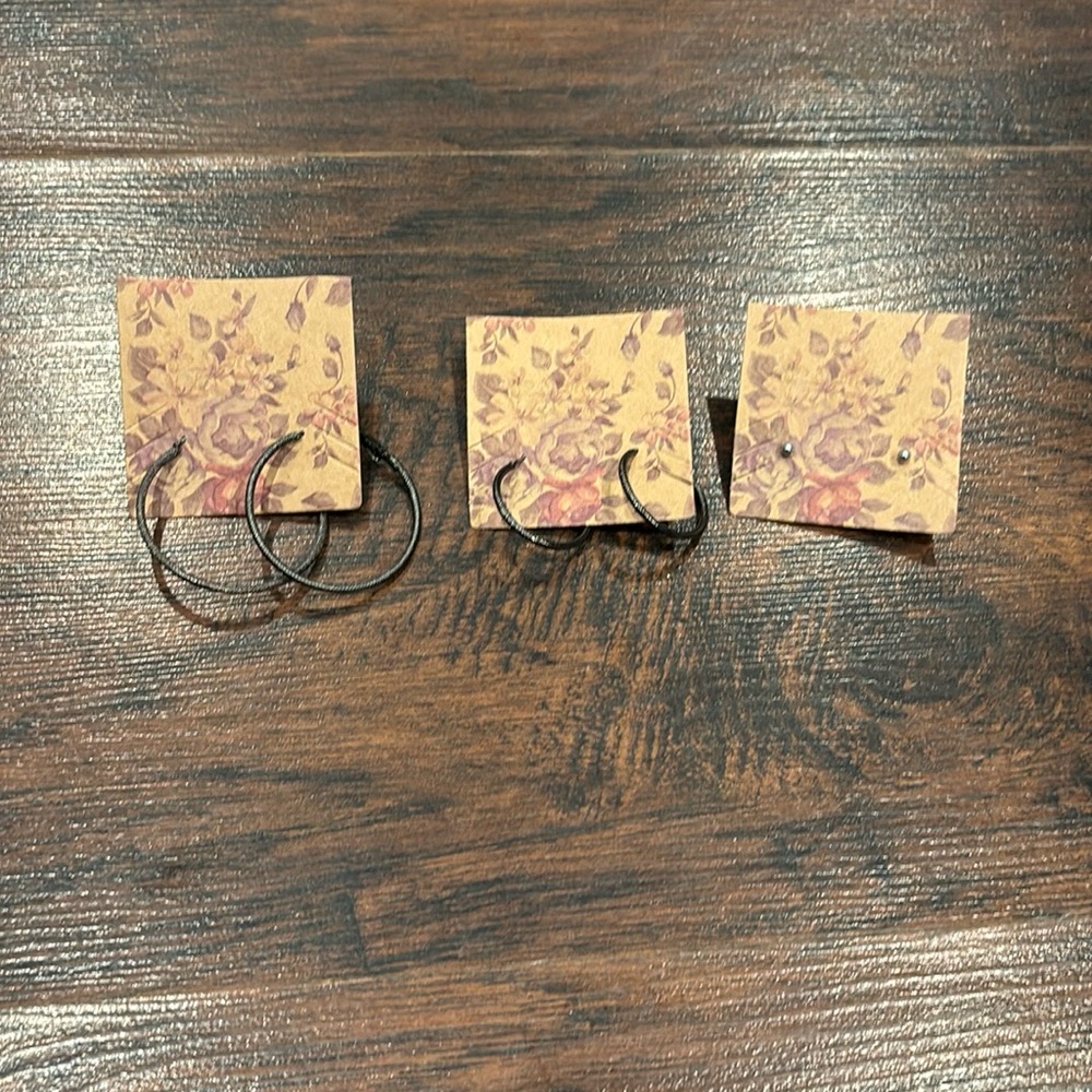 Three piece earring Set two hoops and one stud